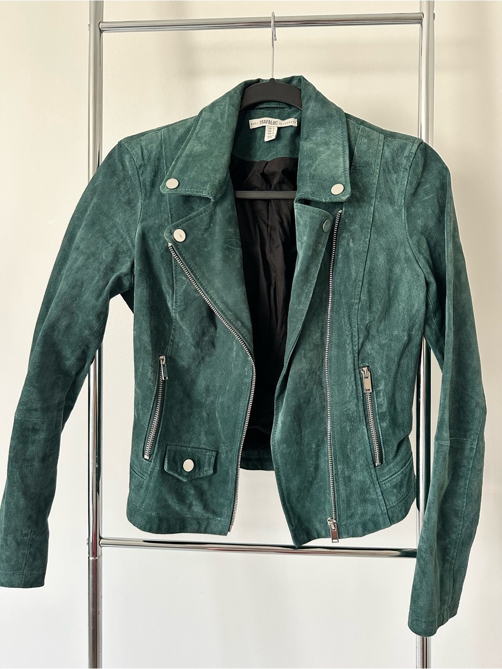 Zara Suede Biker Jacket - Deep Green